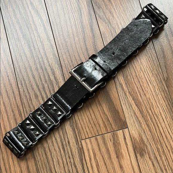 Black Studded Vegan Leather Belt - Picture 4 of 5